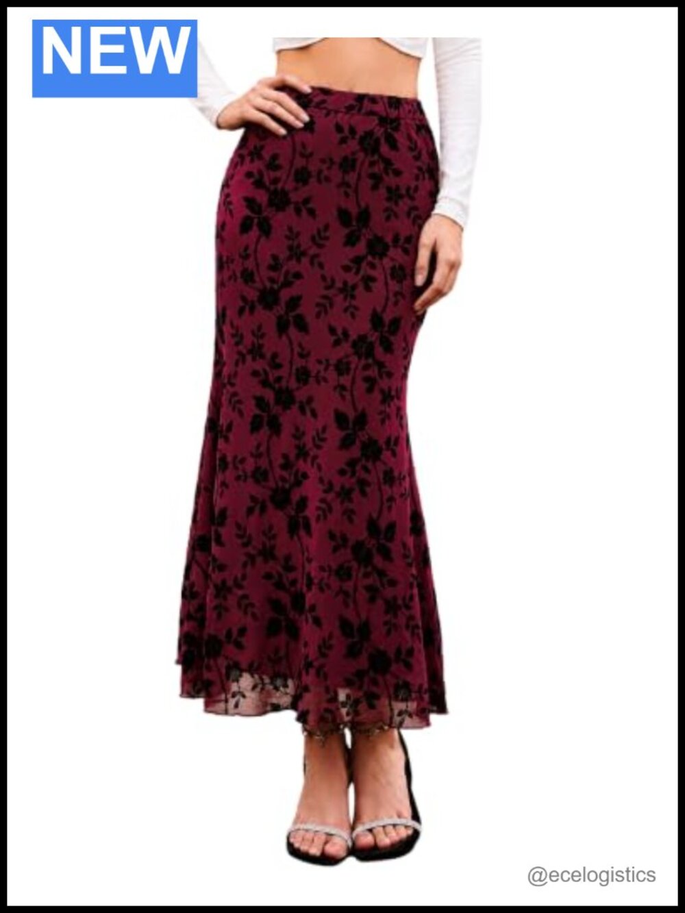 Women's Floral Mesh Maxi Skirt High Waisted Mermaid Boho Stretchy